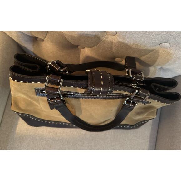 Vintage Coach Hamptons Satchel Tan Suede And Brown Leather NWT - Picture 8 of 16